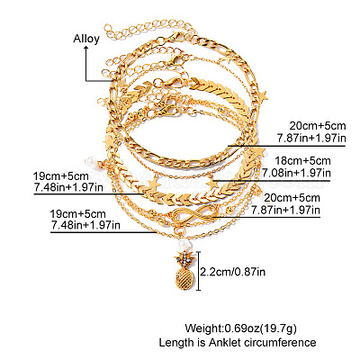 Браслеты на ногу из сплава и искусственного жемчуга с круглой звездой и ананасом FS-WG8DB57-01-1