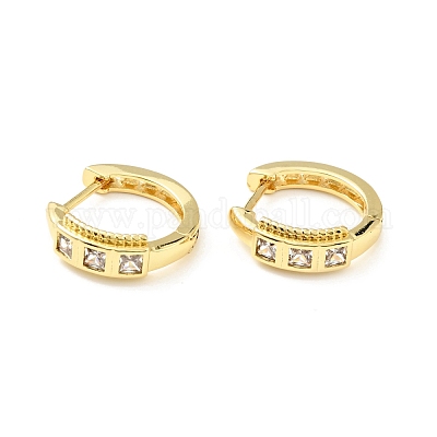 Прямоугольные серьги-кольца из прозрачного кубического циркония EJEW-C028-11G-1