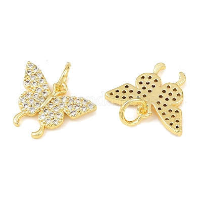Подвески из латуни с микропаве из прозрачного кубического циркония в виде бабочек KK-C142-01G-1