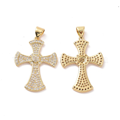Подвески из латуни с крестообразным паве из прозрачного кубического циркония KK-G435-36G-1