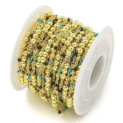 Цепочка из латунных эмалевых круглых бусин CHC-G022-07G-09-1