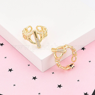 Латунные кольца-манжеты с микропаве и прозрачным цирконием для женщин KK-T074-17G-1