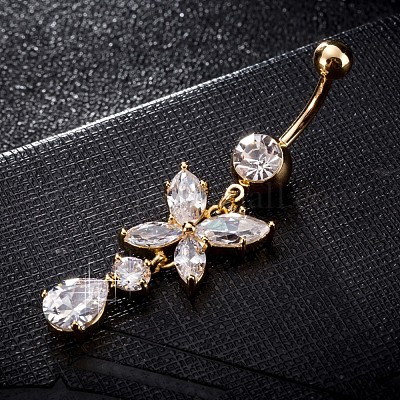 Латунное кольцо пупка с фианитом AJEW-EE0004-17-1