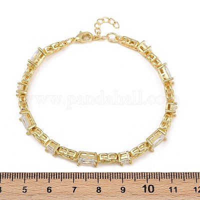 Латунные браслеты с микропаве из прозрачных кубических цирконий для женщин BJEW-F504-06G-1