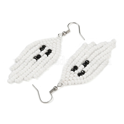 Серьги-подвески из стеклянных бусин ручной работы в виде призрака на тему Хэллоуина EJEW-MZ00479-1