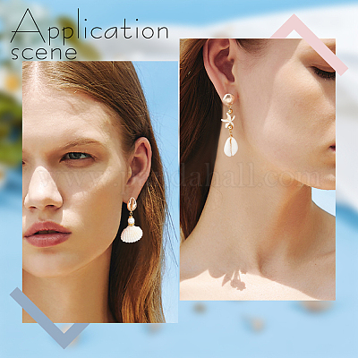 12 шт. фурнитура для сережек-гвоздиков из латуни в форме ракушки и морской звезды KK-BBC0012-74-1