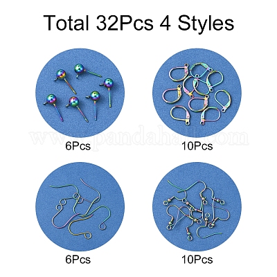 32 шт. 4 стиля из нержавеющей стали: французские крючки для сережек STAS-FS0001-62-1