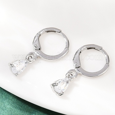 Серьги-кольца в форме слезы с микропаве из кубического циркония из латуни EJEW-K309-18P-01-1