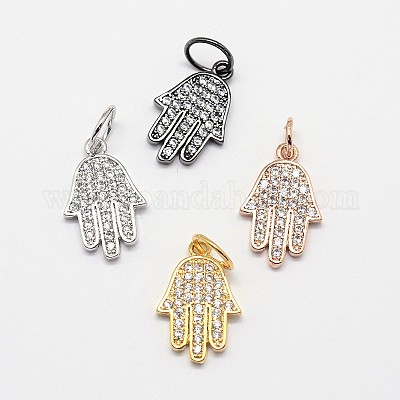 Cz латунь микро pave кубический zirconia hamsa рука / рука fatima / рука miriam charms ZIRC-L018-03-1