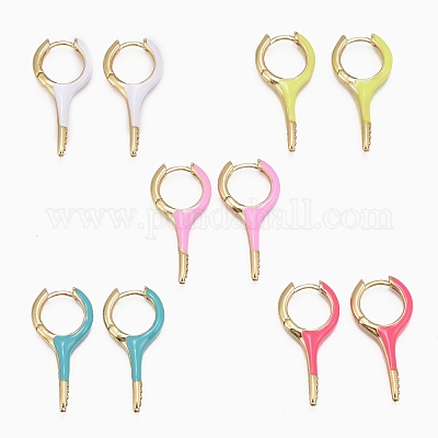 Серьги-кольца Huggie из латуни с прозрачным фианитом и прозрачным фианитом EJEW-L231-60-1