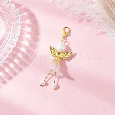 Подвеска в виде ангела из матового акрила и стеклянного жемчуга HJEW-JM03481-01-1