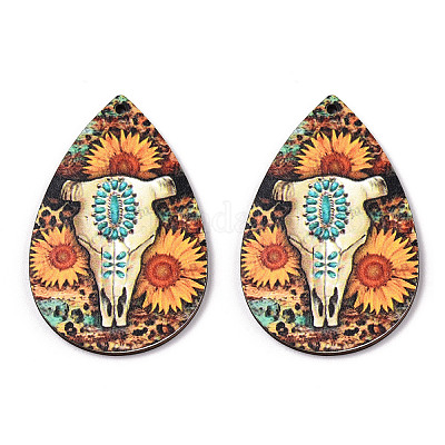 Односторонние большие подвески из дерева с принтом подсолнуха WOOD-TAC0021-01F-1