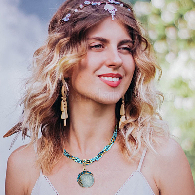 4 шт. 4 комплекта ожерелий из смоляной подвески в форме плоского круга NJEW-AN0001-07-1