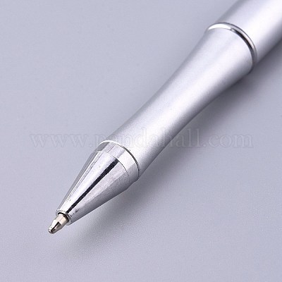 Plastic Beadable Pens, Press Ball Point Pens, for DIY Pen Decoration,  Silver, 144x12mm, The Middle Pole: 2mm