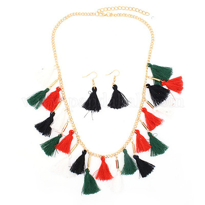 Рождественские наборы из полиэстеровых ожерелий с кисточками и серег-подвесок FS-WG24699-06-1