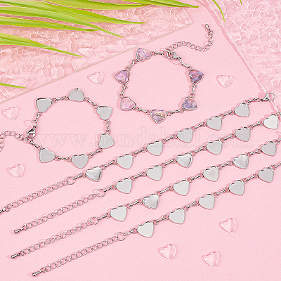 Браслеты из нержавеющей стали 304 с кабошоном в форме сердца BJEW-AB00011-1