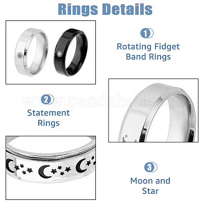 6 комплект из 6 колец из нержавеющей стали 304 и 201 в виде солнца RJEW-FI0001-09-1