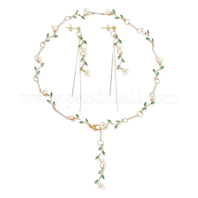 Комплект из латунных подвесных серег-гвоздиков с микропаве из кубических цирконий и цепочек SJEW-JS01323-1