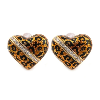 Латунные серьги-гвоздики с микропаве из кубических цирконий с леопардовым принтом EJEW-U055-13A-G-1
