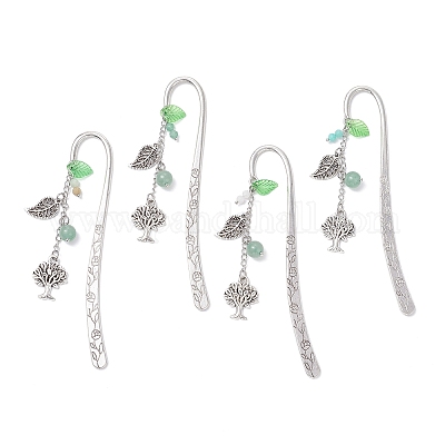 Подвески-закладки из сплава в форме дерева и листа AJEW-JK00395-1