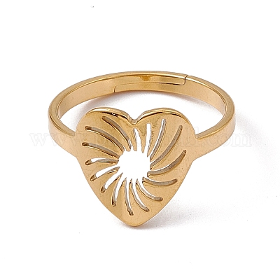 Ионное покрытие (ip) 201 нержавеющая сталь полое сердце регулируемое кольцо для женщин RJEW-C045-02G-1