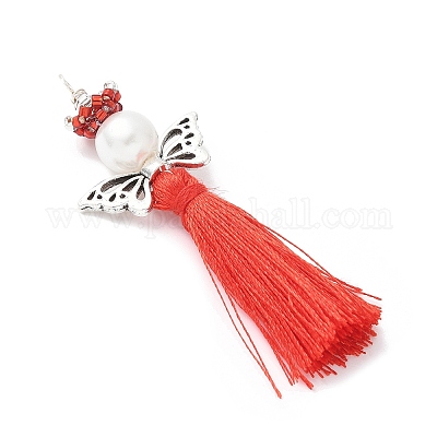 Стеклянные жемчужины круглые бусины с поликоттоновой кисточкой большие подвески PALLOY-MZ00612-04-1