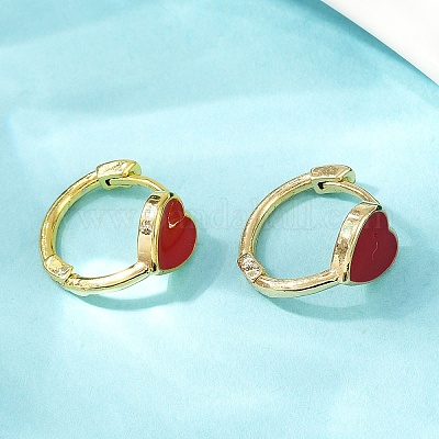 Серьги-кольца из латуни с эмалью в форме сердца EJEW-S277-03G-1
