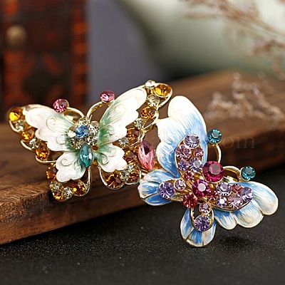 Заколки для волос из сплава со стразами и эмалью OHAR-B006-01G-01-1