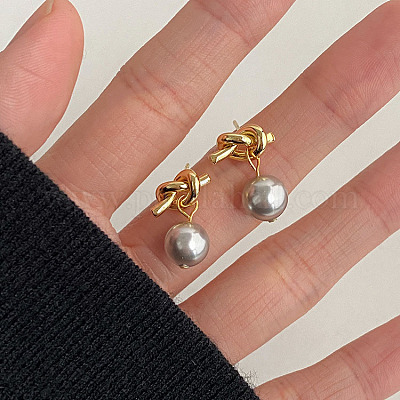 Женские серьги-подвески из нержавеющей стали 304 и искусственного жемчуга на стеклянной основе FS-WG0AE83-02-1