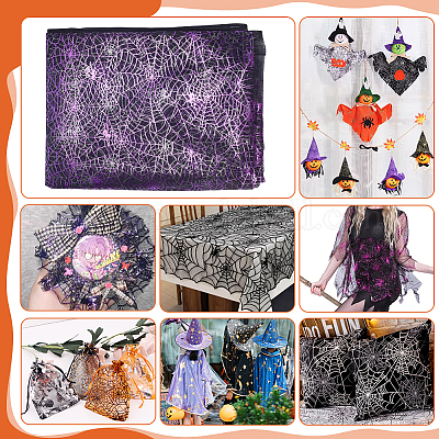 Ткань из полиэстеровой марли с пауком и паутиной на Хэллоуин AJEW-WH0314-677D-1