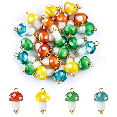 Wholesale SUPERFINDINGS About 50Pcs Lampwork Mushroom Charms