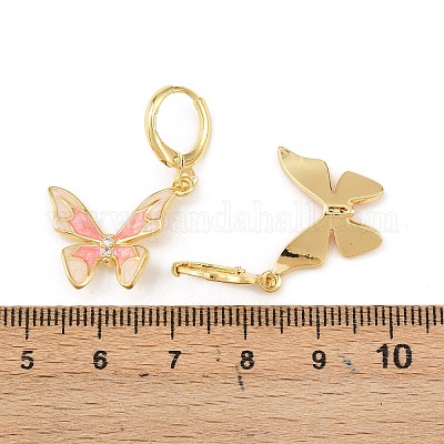 Серьги-кольца с бабочками из латуни с микропаве из прозрачных кубических цирконий EJEW-B154-02G-1