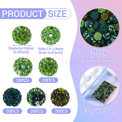 100 шт. 5 вида бусин из полимерной глины со стразами RB-TA0001-24-1