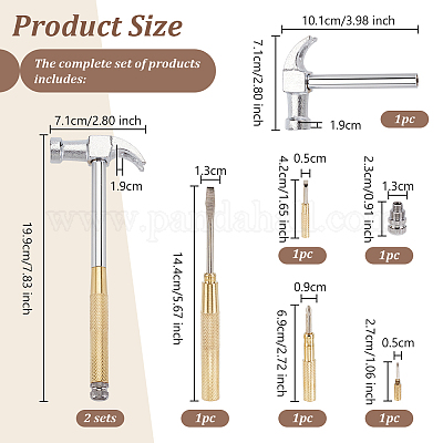真鍮＆鉄ハンマーセット 6-in-1多機能ドライバー ゴールドカラー 19.9