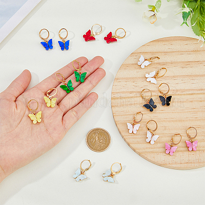 9 пара двухцветных акриловых сережек-бабочек с застежкой-русалкой EJEW-FI0001-97-1