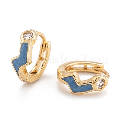 Серьги-кольца Huggie из латуни с прозрачным фианитом и прозрачным фианитом EJEW-P187-I-1