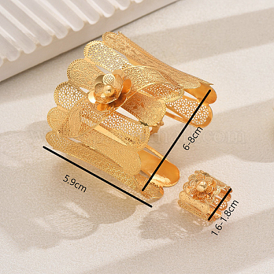 Набор из железных браслетов-манжет и колец с полыми цветами для женщин SF4026-1