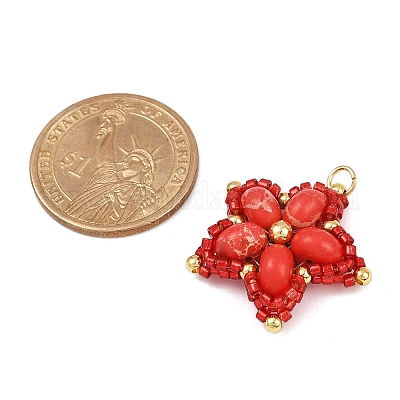 Подвески из стеклянного бисера ручной работы и синтетических окрашенных бусин императорской яшмы PALLOY-MZ00752-05-1