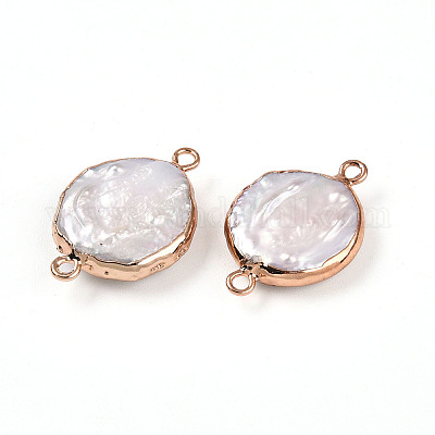 Гальванизированный натуральный жемчуг Кеши плоские круглые подвески-коннекторы PEAR-S018-03I-01-1