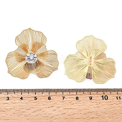 Цветок латуни микро проложить кубического циркония серьги стержня EJEW-F391-07G-01-1