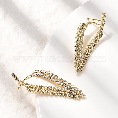 Треугольные серьги-гвоздики из латуни с микропаве и прозрачными циркониями EJEW-P322-07G-1