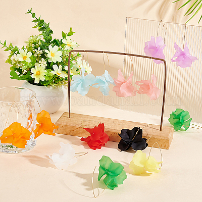 9 пара двухцветных акриловых сережек-цветочков EJEW-AN0001-44-1