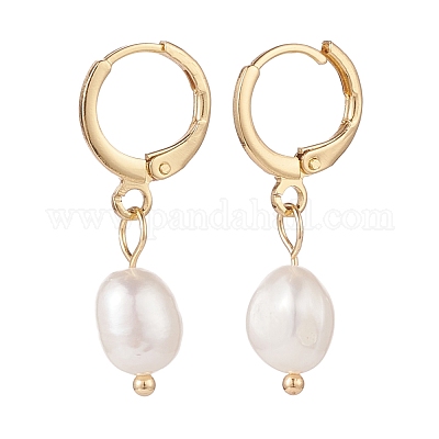Серьги-кольца с подвесками из натурального жемчуга EJEW-JE04964-1