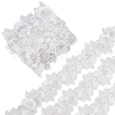 3D Black Flower Lace Fabric Trim Diamond Wedding Embroidered Applique