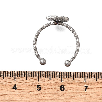 Регулируемое кольцо-манжета из нержавеющей стали 304 с цветком и стразами STAS-H237-02G-P-1