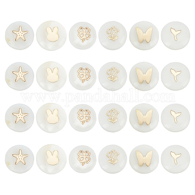 24 шт. 6 стиля натуральных ракушечных золотых эмалевых бусин BSHE-PH0001-58-1