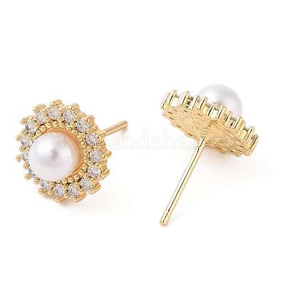 Серьги-гвоздики из латуни с микро-паве из прозрачного кубического циркония для женщин EJEW-G394-28G-1