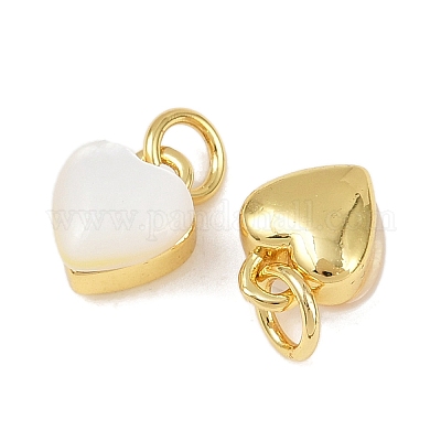 Подвески в виде сердечек из натуральной белой ракушки из латуни с соединительными кольцами KK-F908-07G-1