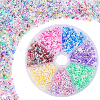 7 набор 7-х цветных прозрачных стеклянных бусин с блеском и радужными цветами GLAA-PH0003-80-1