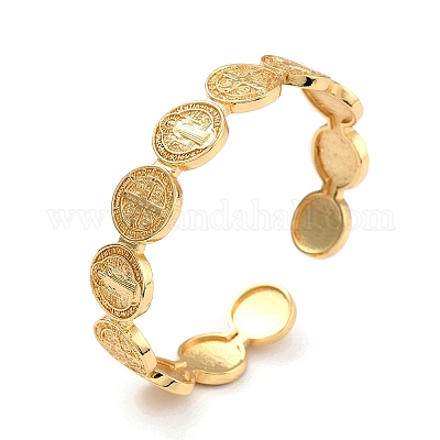 Плоский круглый браслет-манжета с крестом иисусом&nbsp;LS-BJEW-I298-03G-1